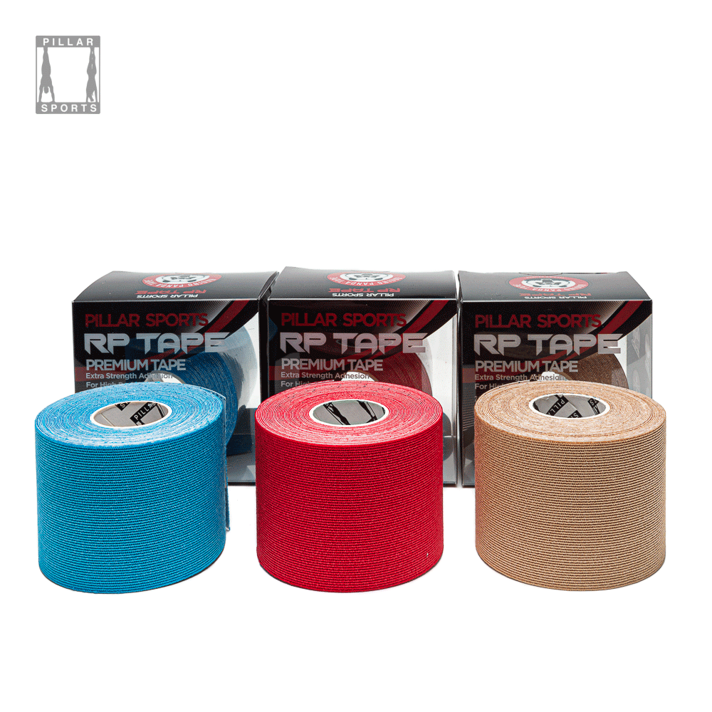 red kinesio tape helping reduce swelling on calf