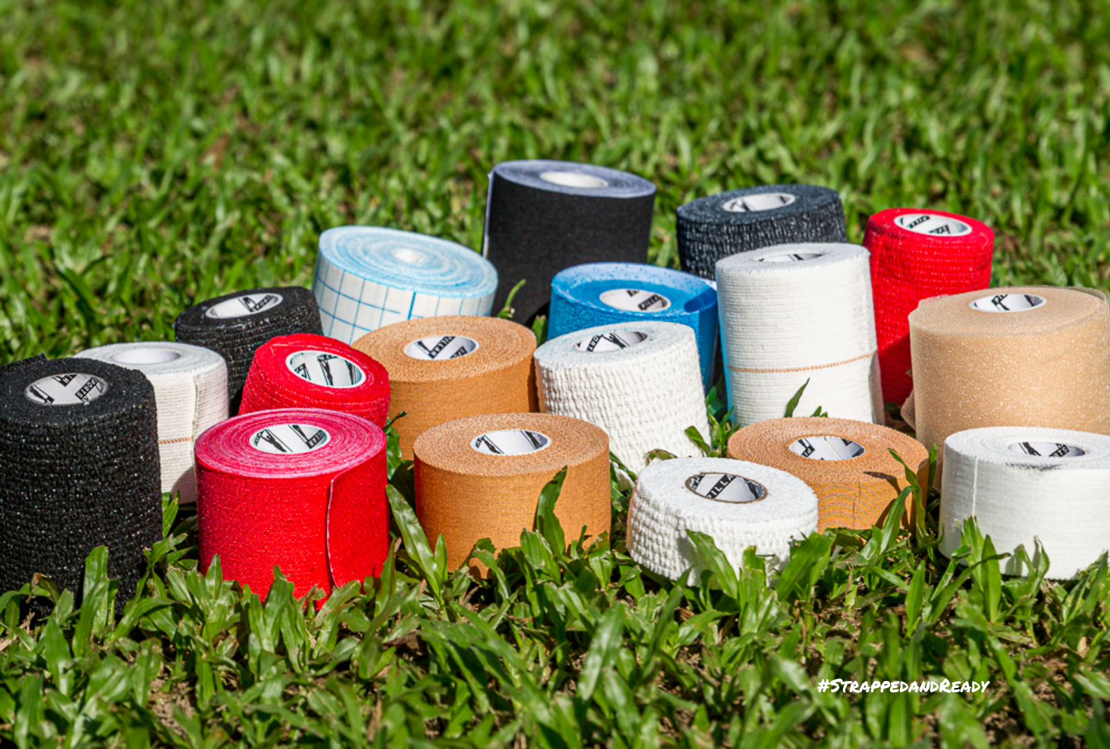 Pillar Sports products, sport's tape on grass